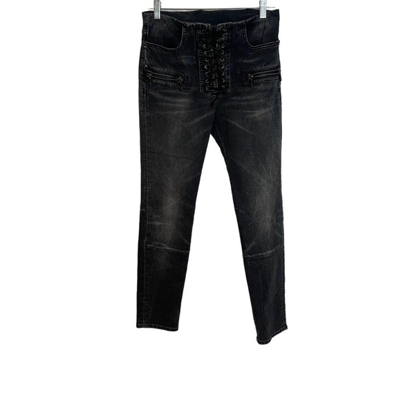 Unravel Project High Rise Lace Up Skinny Jeans in Black Women's Size 26